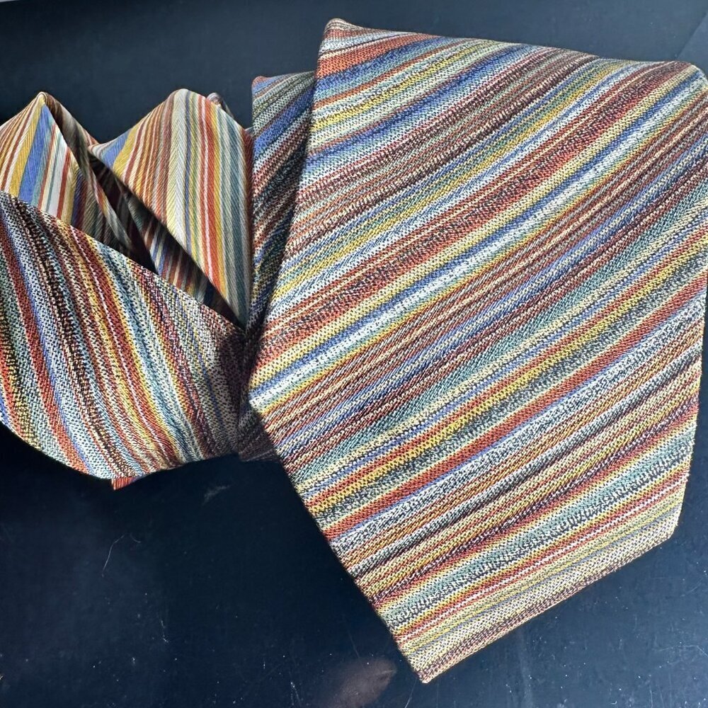 Missoni Mens Tie Silk Neckwear Brown Stripe Earth Toned Blue Gray - Picture 2 of 5